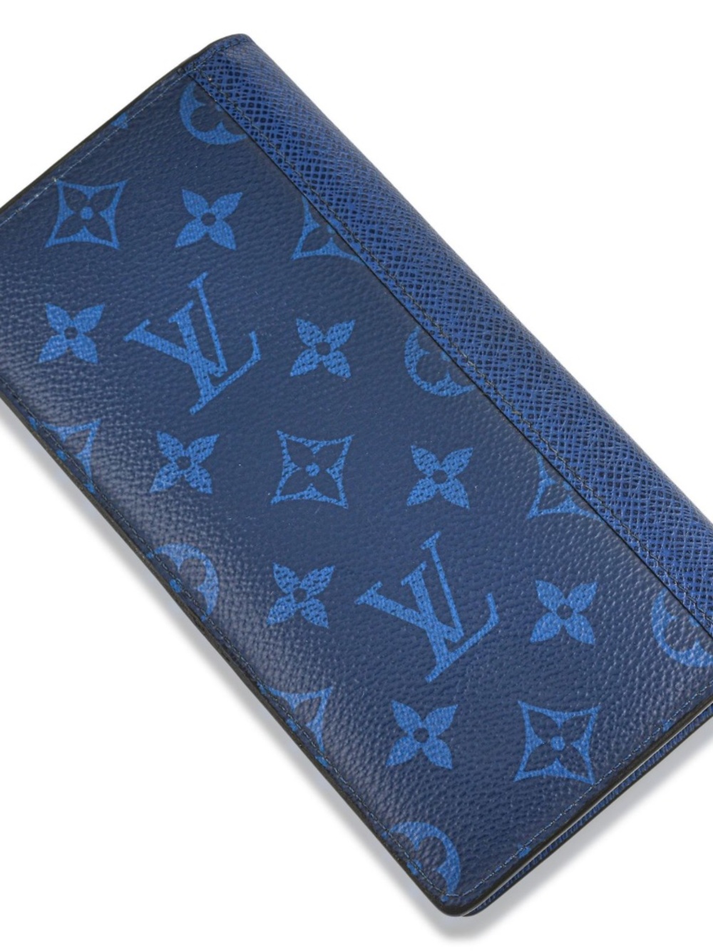 Authentic Louis Vuitton Taigarama Portefeuille Brazza wallet M30297,Blue Leather
